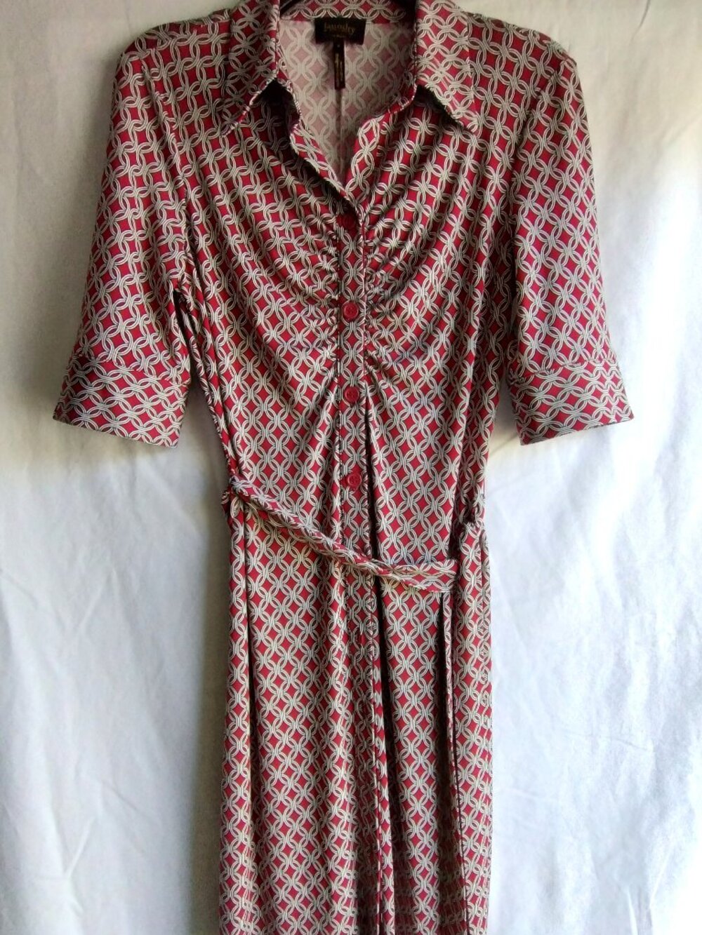 LAUNDRY Dark Red 1/2 Sleeve BUTTON Up BELTED Stretch Knit Dress Sz 6